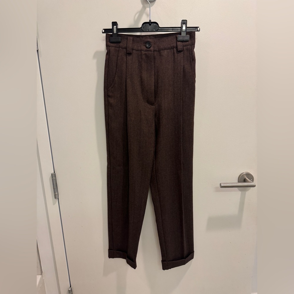 Caves Collect Alice Brown Wool Ciggie Pants - Tapered Cropped Trousers